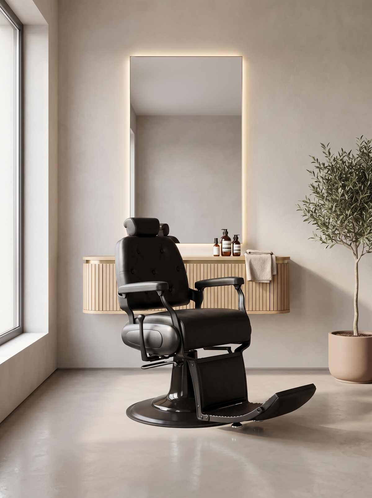Sillón de Barbero Odiseo Black en una barbería