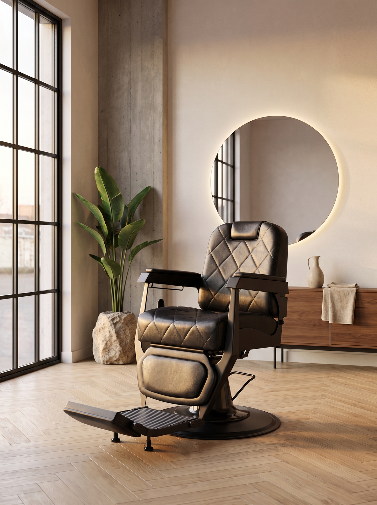 Sillón de Barbero Urian Black en una barbería